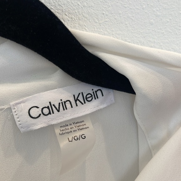 Calvin Klein Tie-neck Ruffled Cap-sleeve Blouse In White Size L - Picture 3 of 11